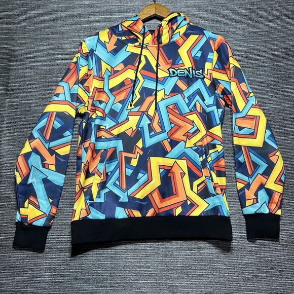 Denis Daily Hoodie Men's Small Blue Abstract Pullover Graffiti Drawstring - Picture 1 of 14